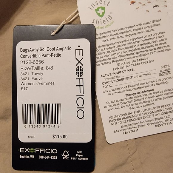Womens ExOfficio SolCool BugsAway Ampario Convertible Pants Size 8 NWT - Picture 6 of 6